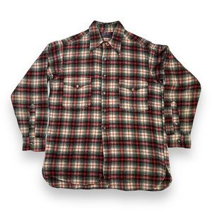 Vintage Pendleton Red Green Plaid Virgin Wool Button Up Long Sleeve M/L
